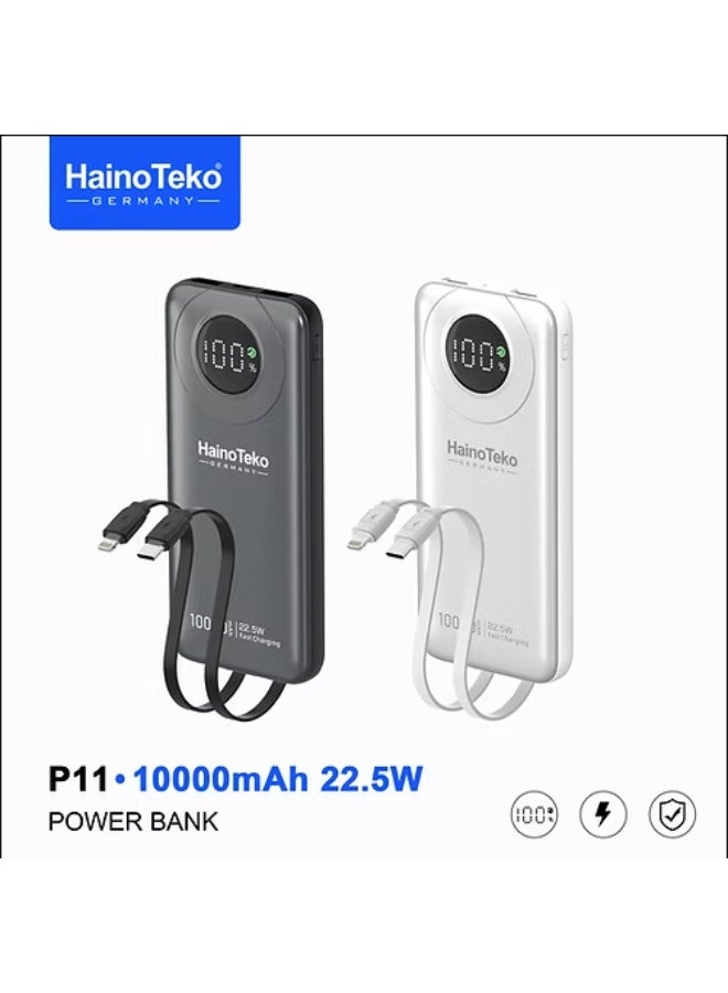 HainoTeko Germany P11 10000mAh Portable Power Bank with 22.5W Fast Charging, LED Display - Image 1